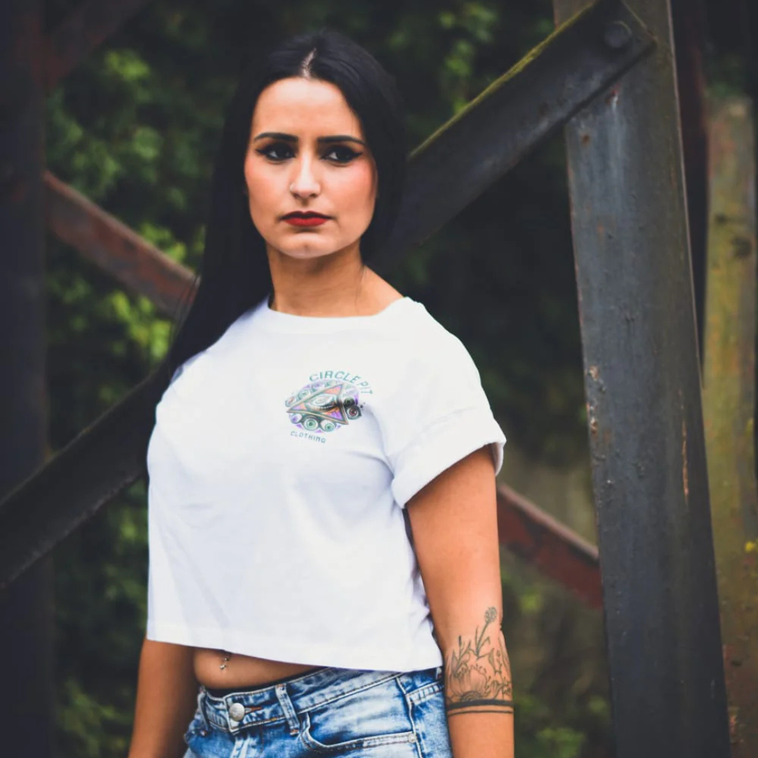 Crop-top "Eyes sight logo"(VEGAN - 100% Cotton organic)